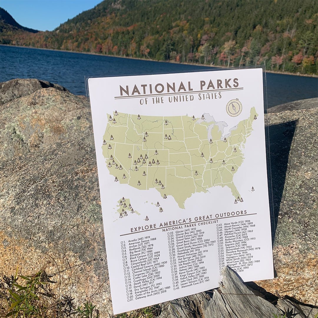 National Parks Map Checklist Poster (63 Parks) Unframed - Wander Together Outfitters