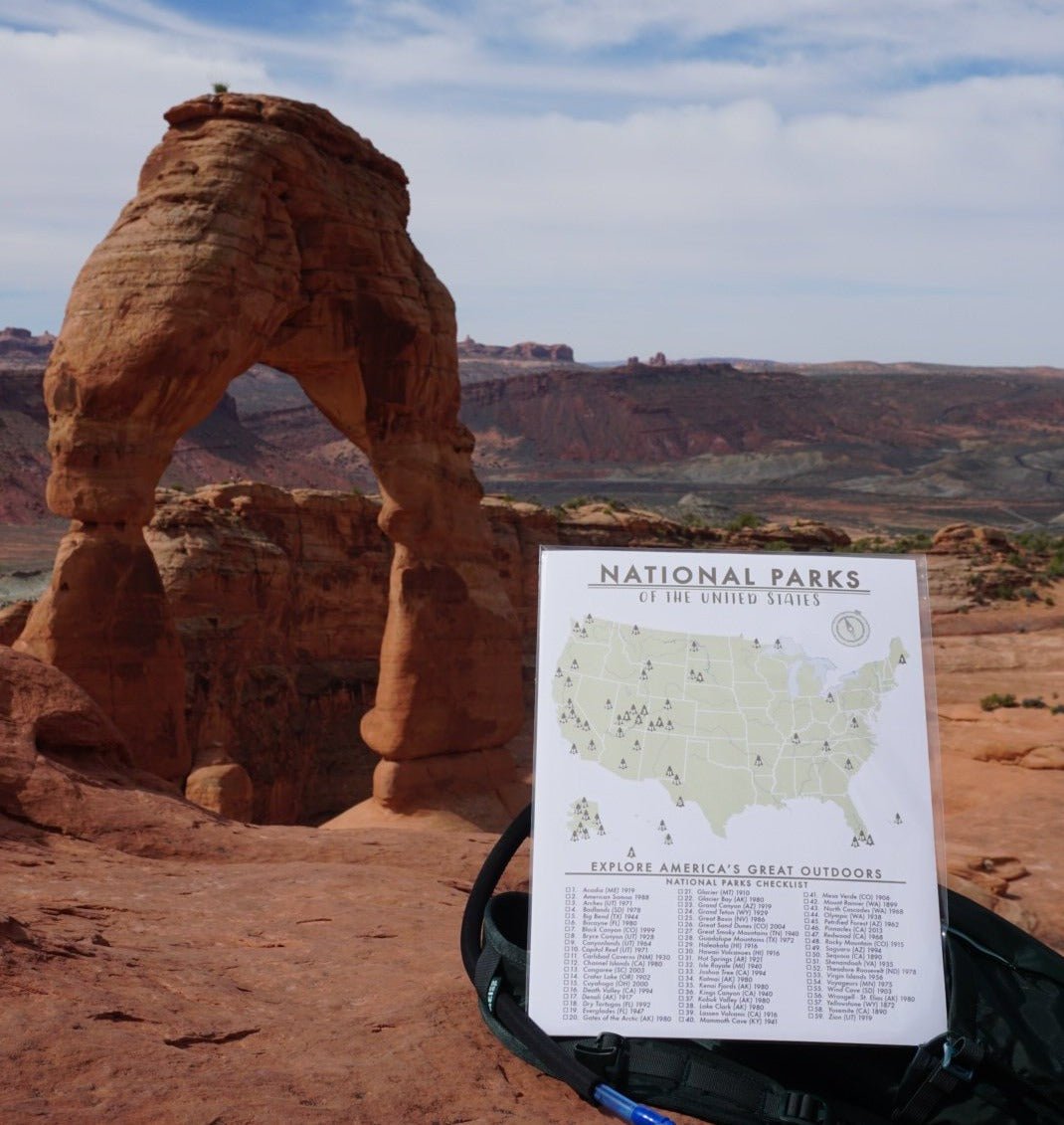 National Parks Map Checklist Poster (63 Parks) Unframed - Wander Together Outfitters