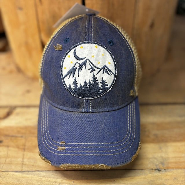 Night Mountains Hand Sewn Distressed Unisex Cap - Wander Together Outfitters