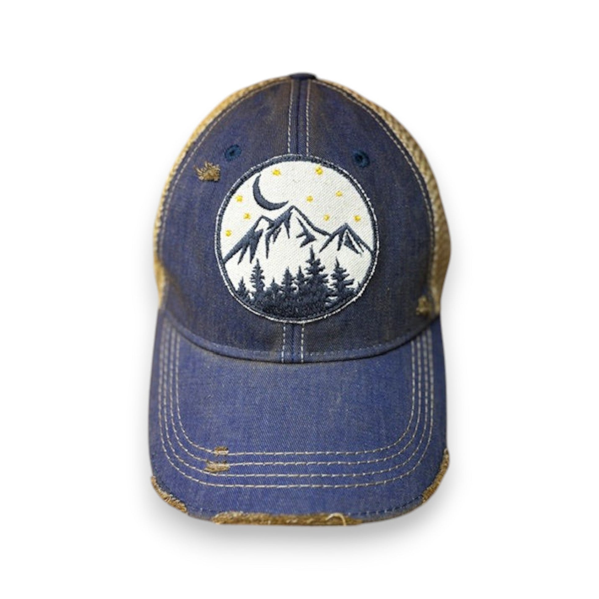 Night Mountains Hand Sewn Distressed Unisex Cap - Wander Together Outfitters