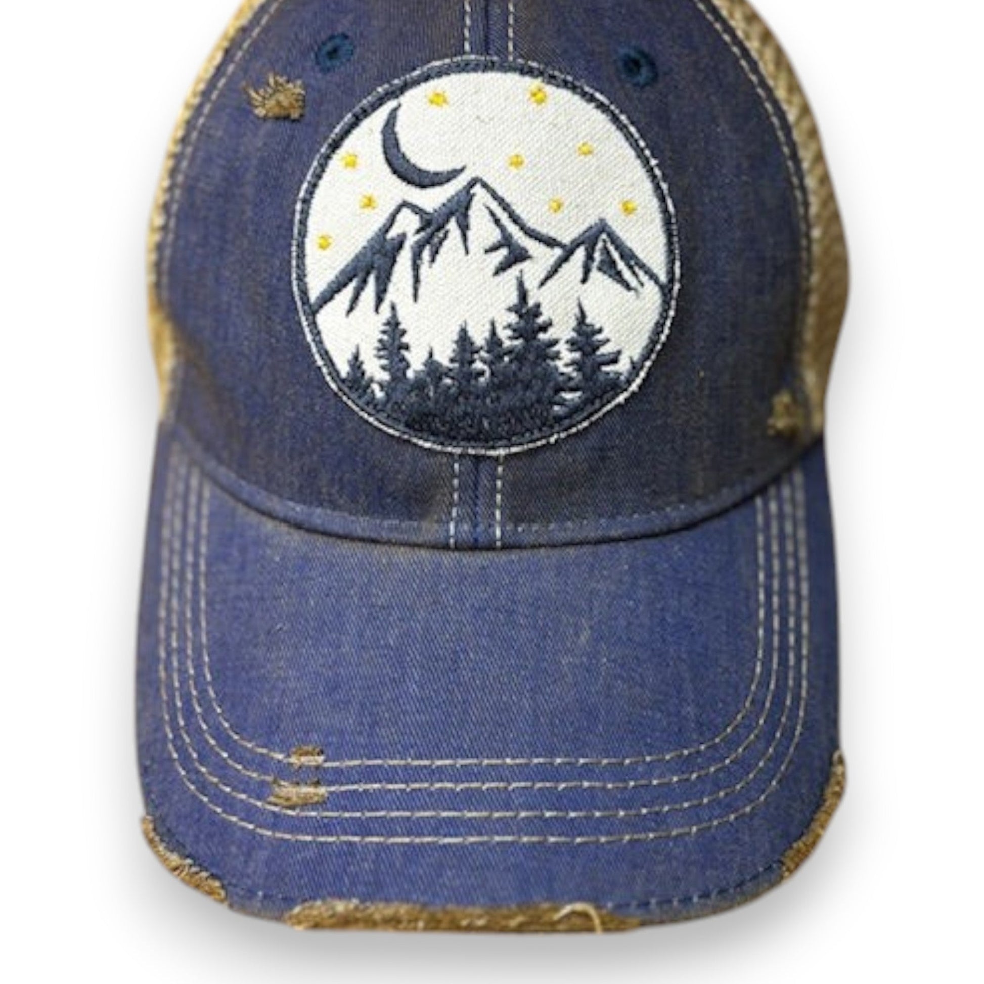 Night Mountains Hand Sewn Distressed Unisex Cap - Wander Together Outfitters