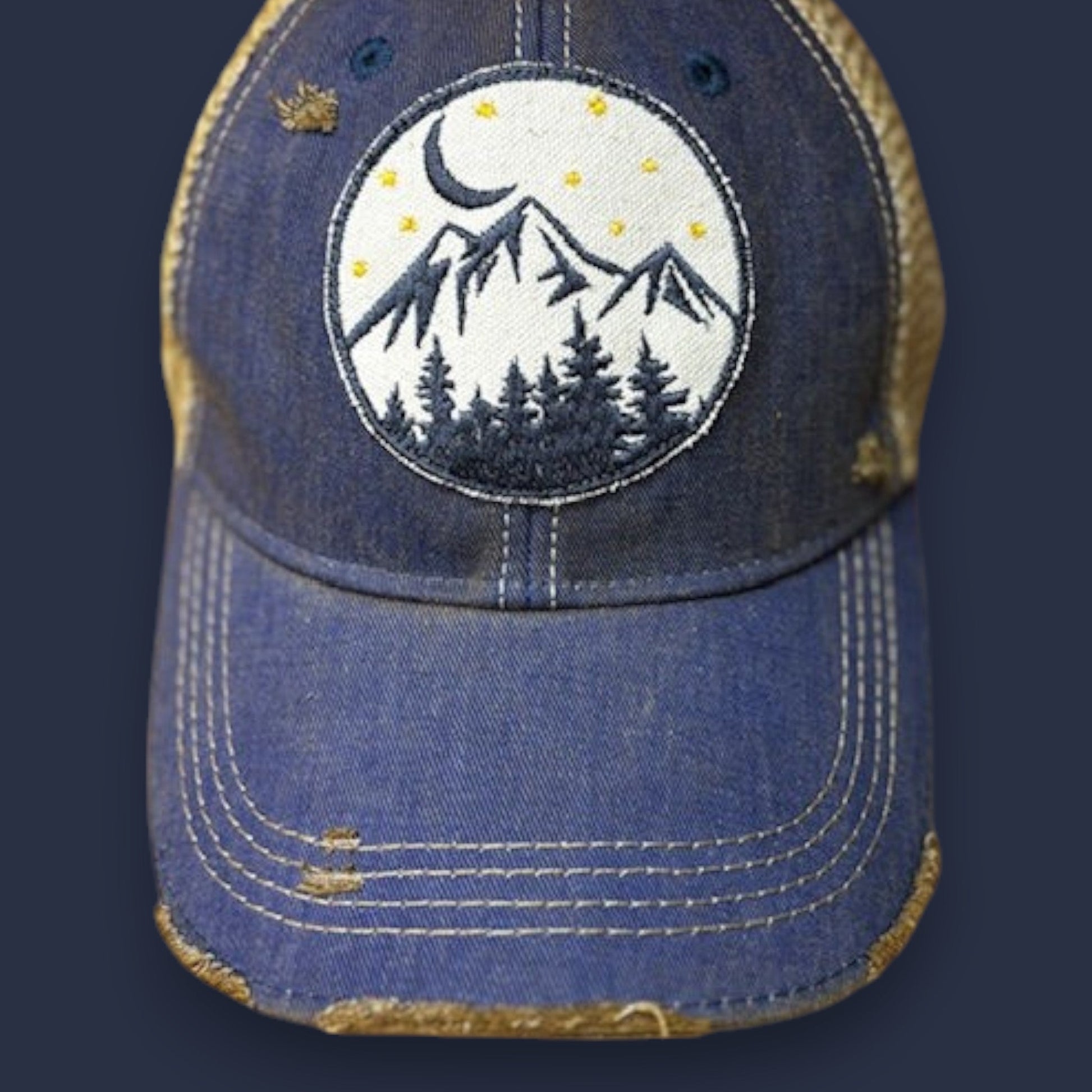 Night Mountains Hand Sewn Distressed Unisex Cap - Wander Together Outfitters