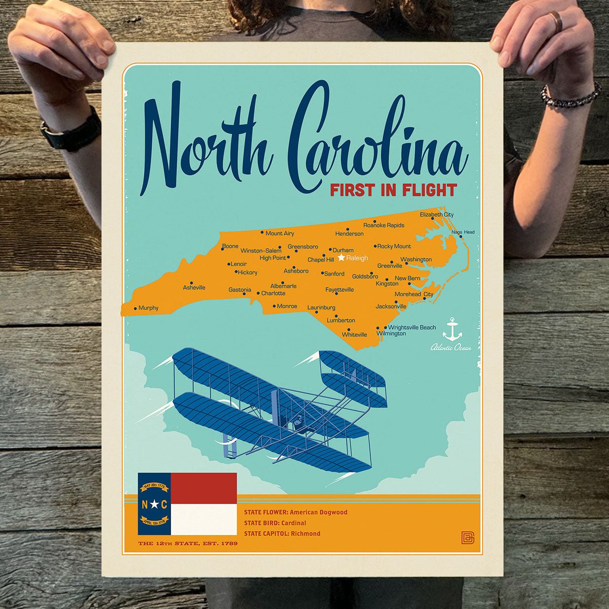 North Carolina: Map (State Pride) Art Print - Wander Together Outfitters