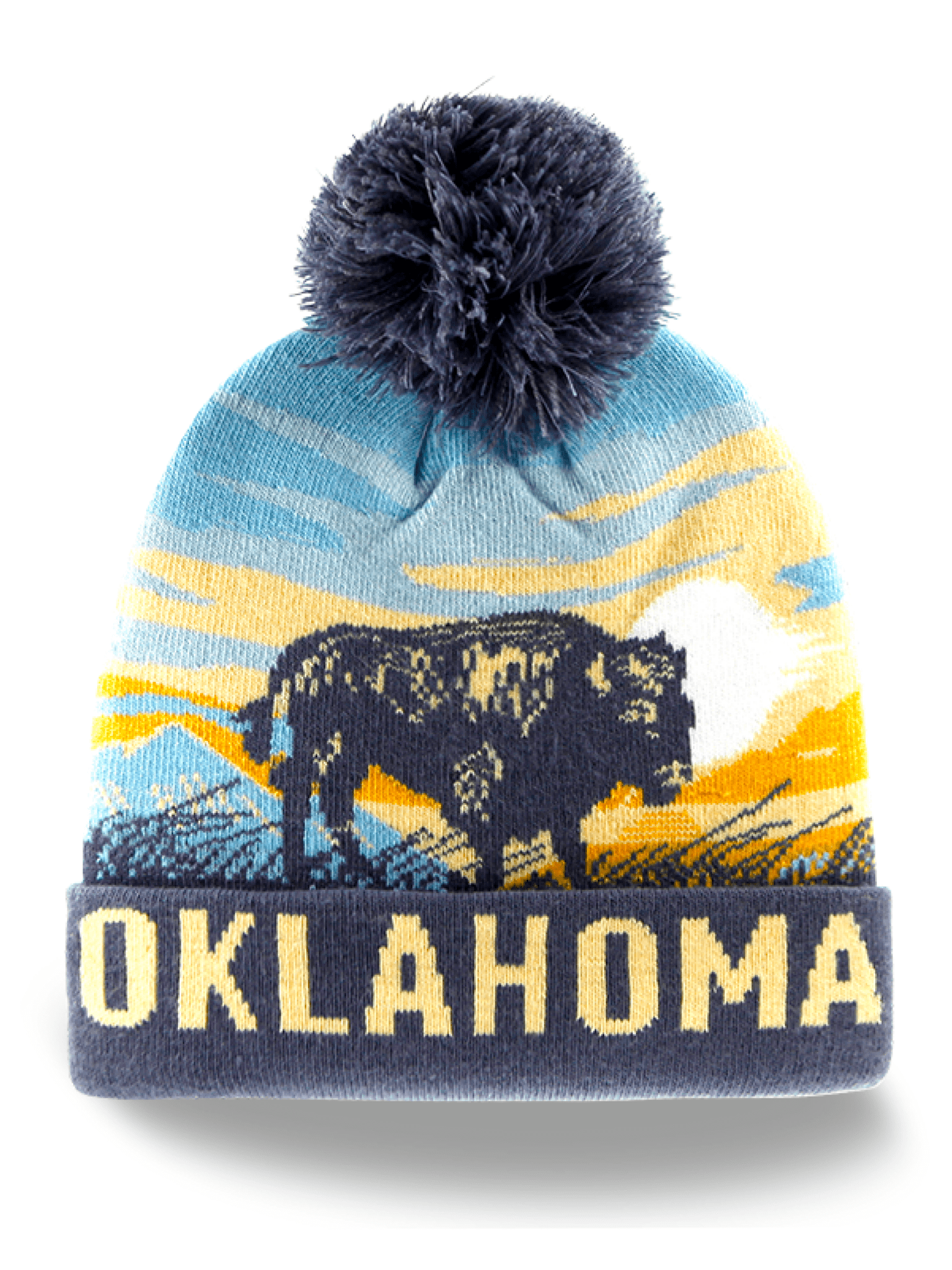 Oklahoma Bison Prairie Knit Beanie with Pom Pom Winter Hat - Wander Together Outfitters