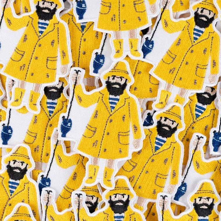 Old Salty Fisherman with Yellow Raincoat Embroidered Iron On Patch - Wander Together Outfitters