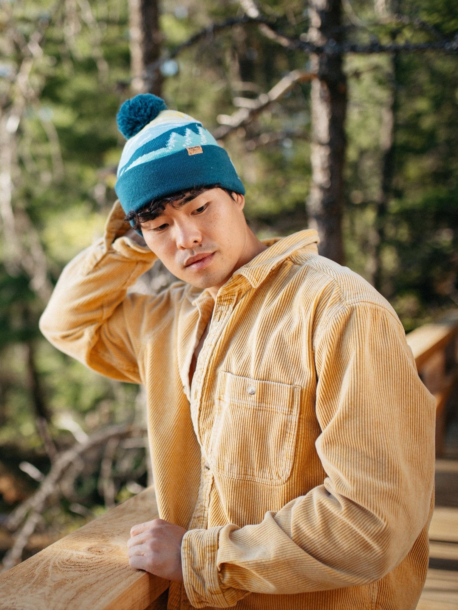 Olympic National Park Beanie Outdoor Hiking Knit Cap, Mountain Sunrise Pom Pom - Wander Together Outfitters