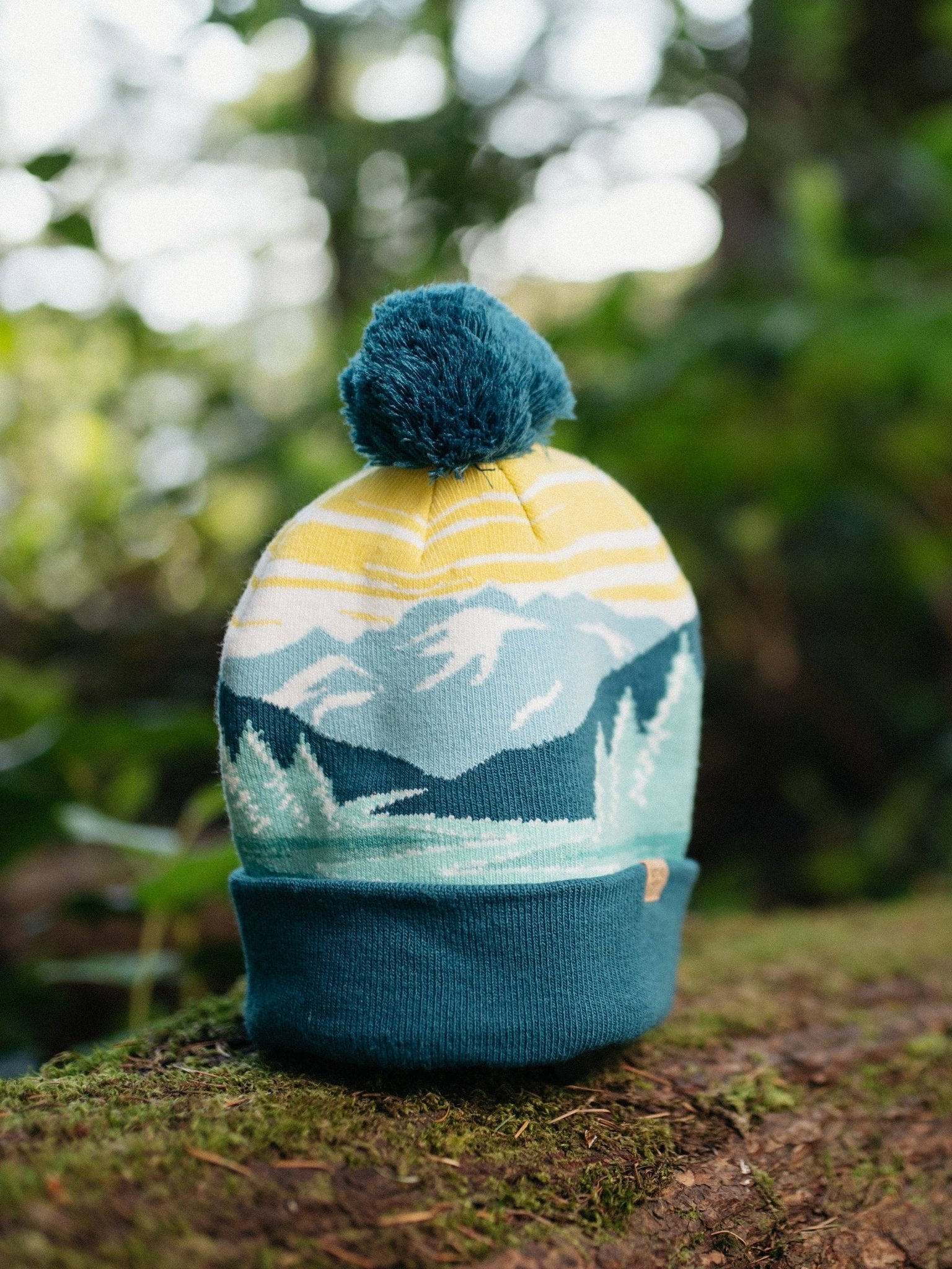 Olympic National Park Beanie Outdoor Hiking Knit Cap, Mountain Sunrise Pom Pom - Wander Together Outfitters