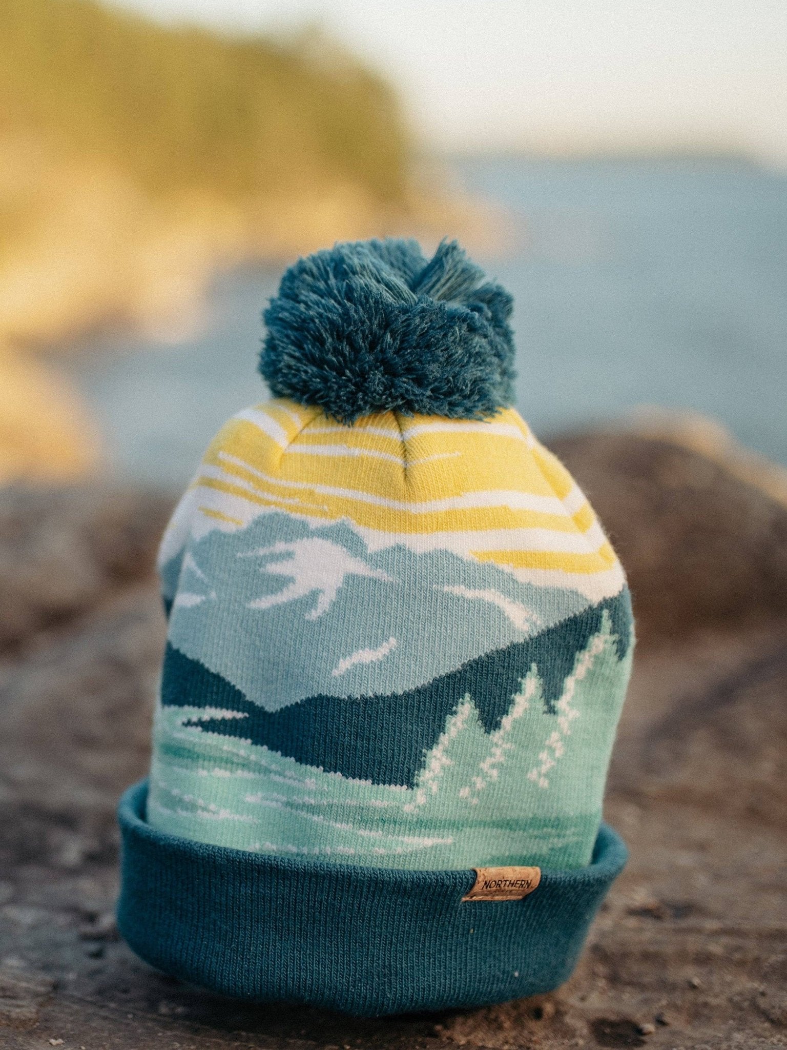 Olympic National Park Beanie Outdoor Hiking Knit Cap, Mountain Sunrise Pom Pom - Wander Together Outfitters