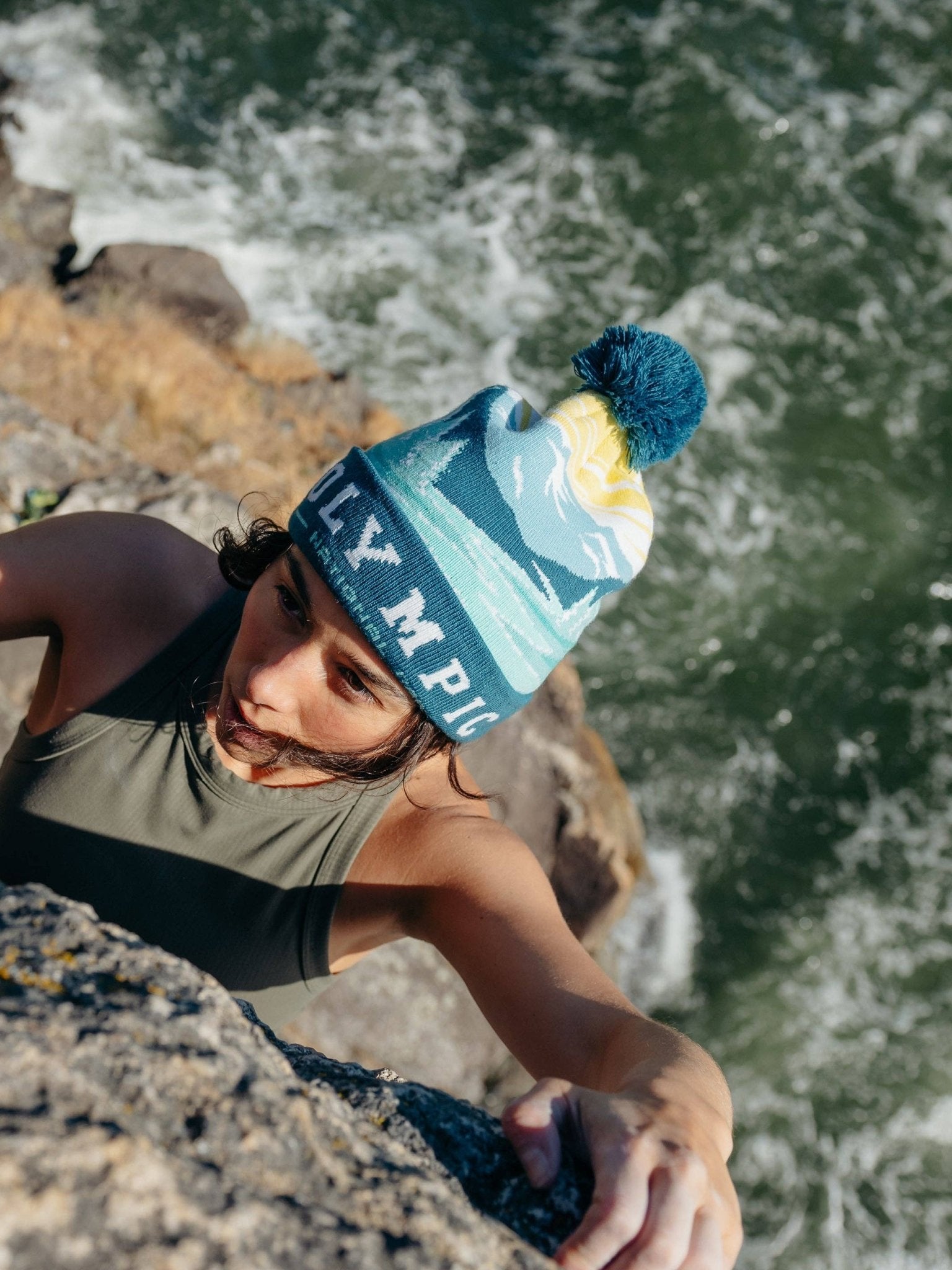 Olympic National Park Beanie Outdoor Hiking Knit Cap, Mountain Sunrise Pom Pom - Wander Together Outfitters