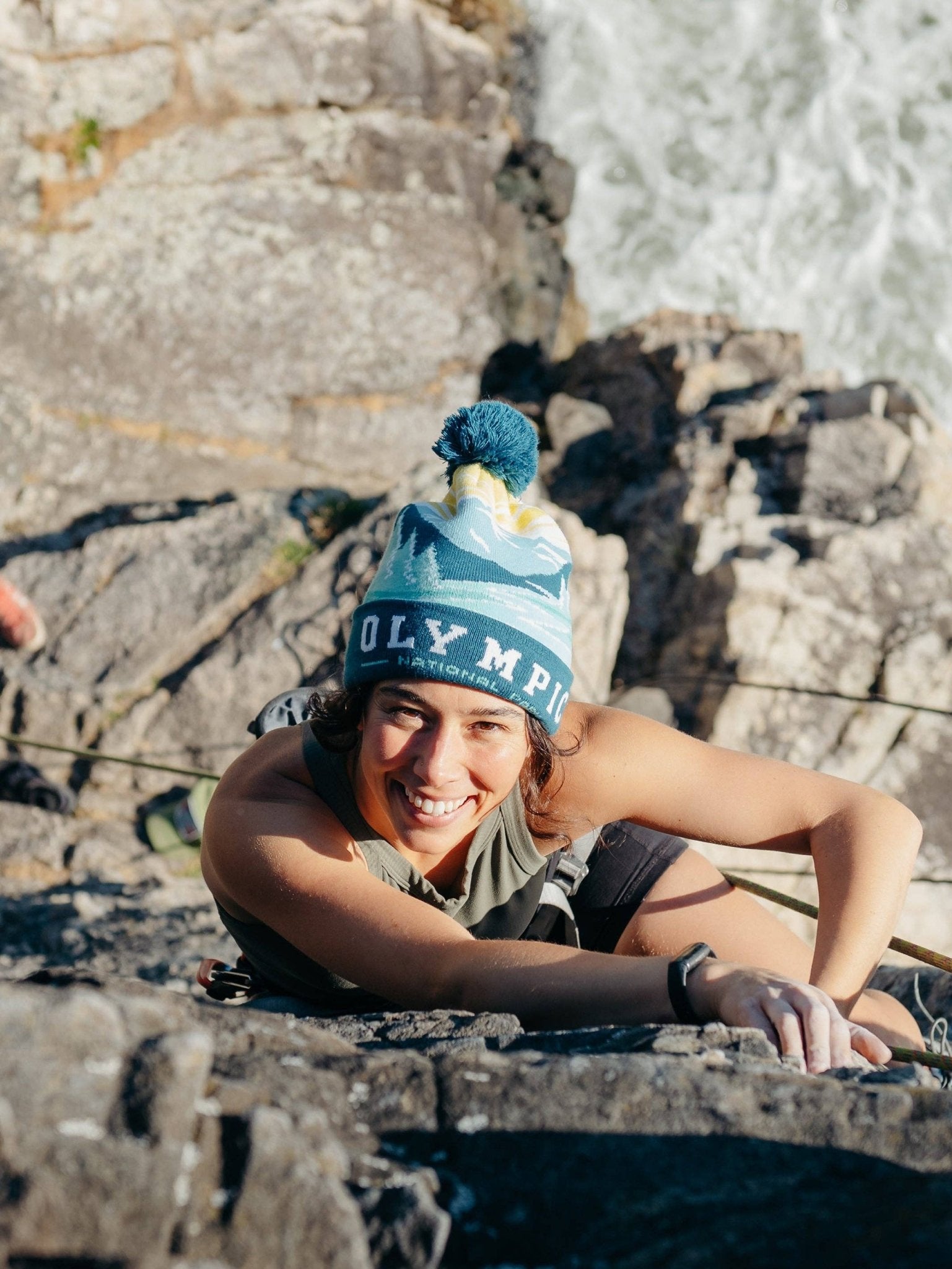 Olympic National Park Beanie Outdoor Hiking Knit Cap, Mountain Sunrise Pom Pom - Wander Together Outfitters