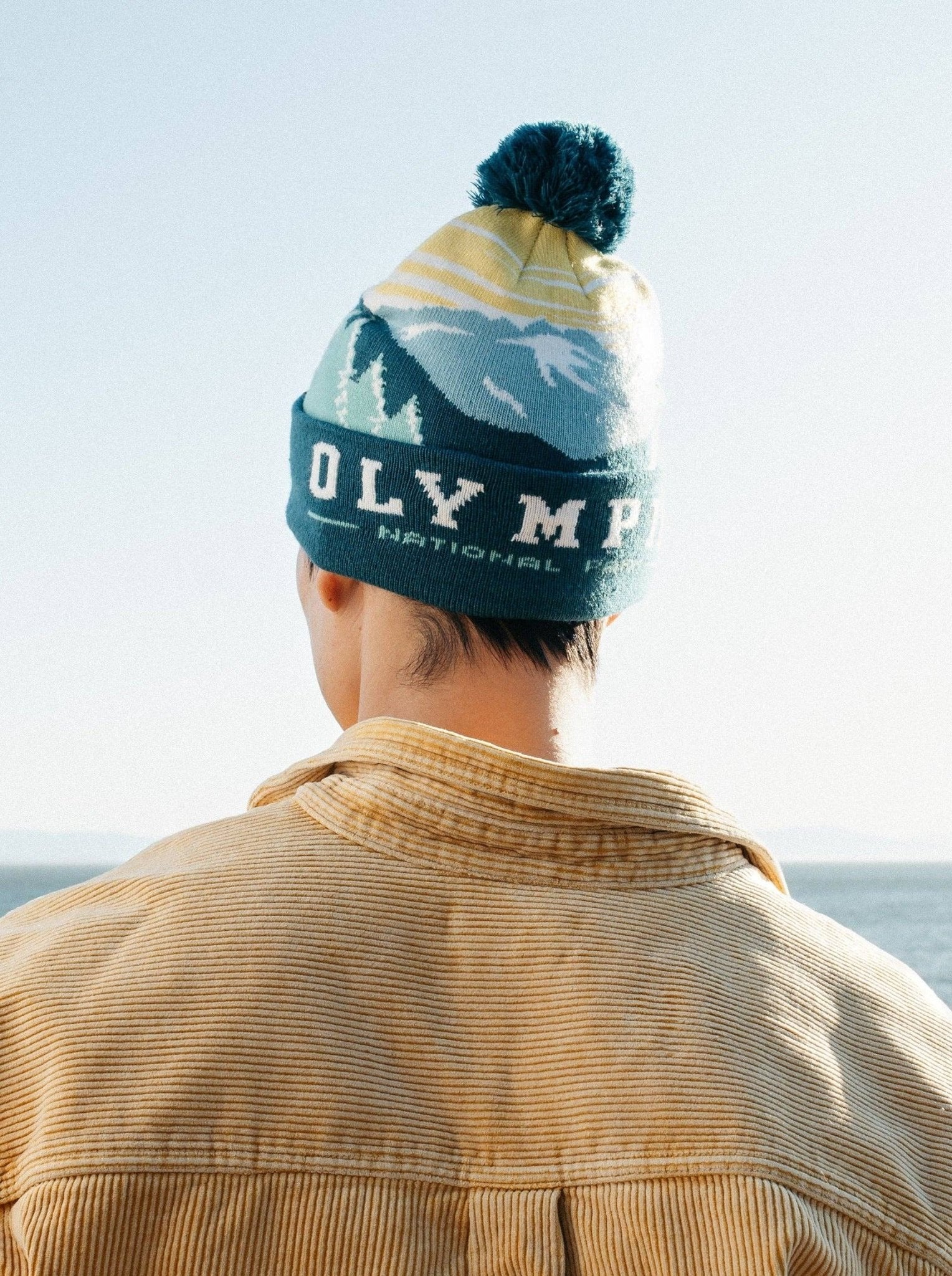 Olympic National Park Beanie Outdoor Hiking Knit Cap, Mountain Sunrise Pom Pom - Wander Together Outfitters