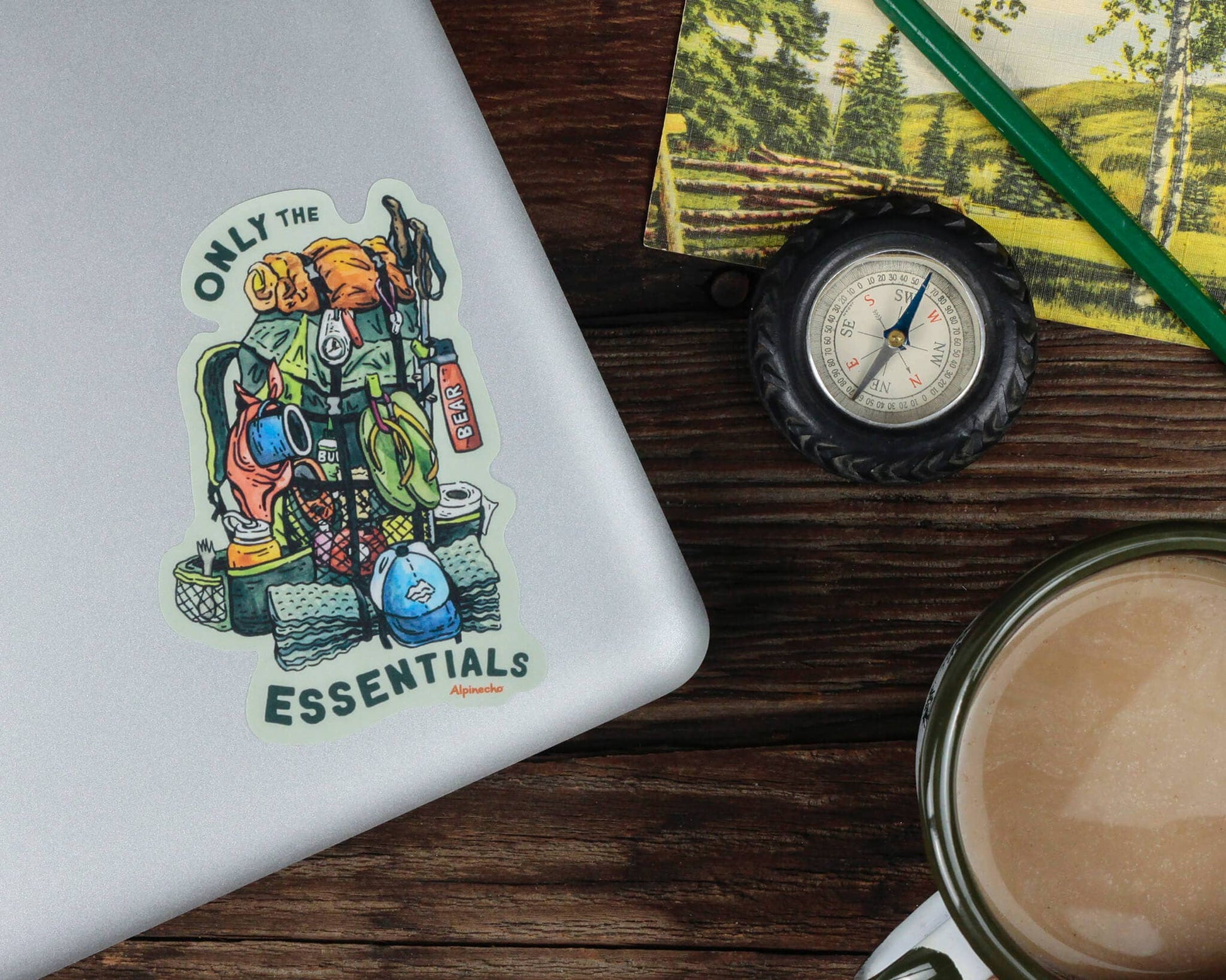 "Only the Essentials" Funny Hiking and Camping Vinyl Sticker - Wander Together Outfitters
