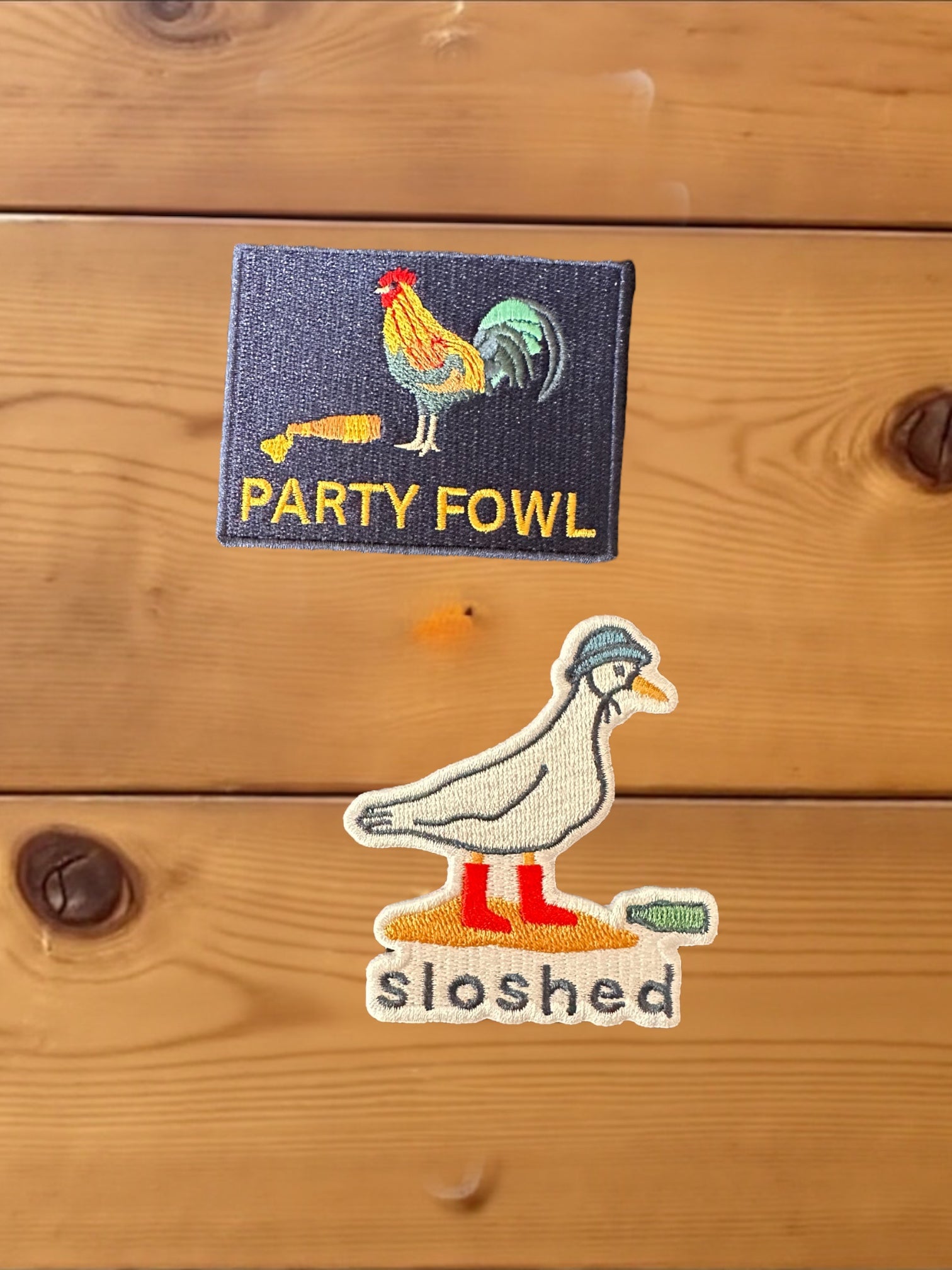 “Party Fowl” Embroidered Iron - On Patch with Rooster and Beer - Wander Together Outfitters