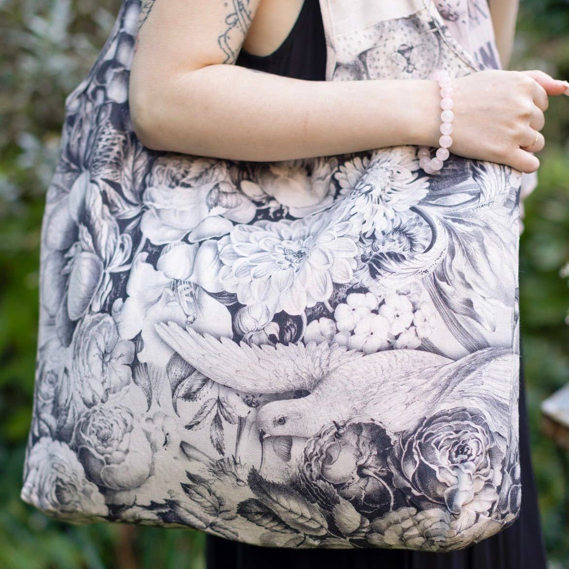 "Peace Wine & Sunshine" Floral Boho Linen Tote Bag - Wander Together Outfitters