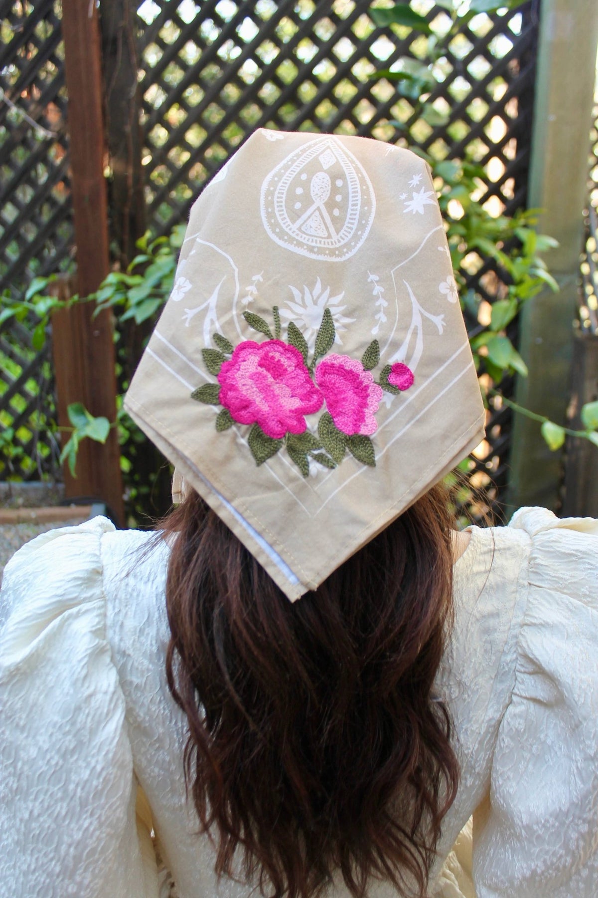 Peony Hand Embroidered Bandana - Wander Together Outfitters