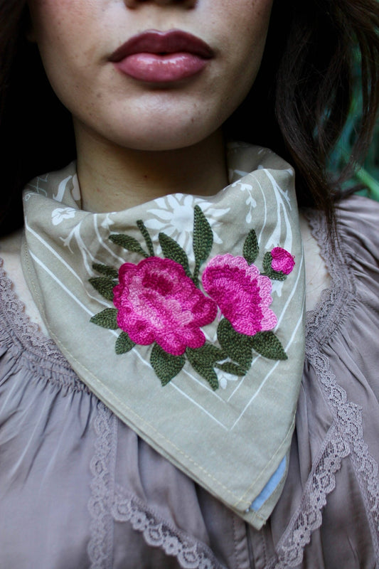 Peony Hand Embroidered Bandana - Wander Together Outfitters