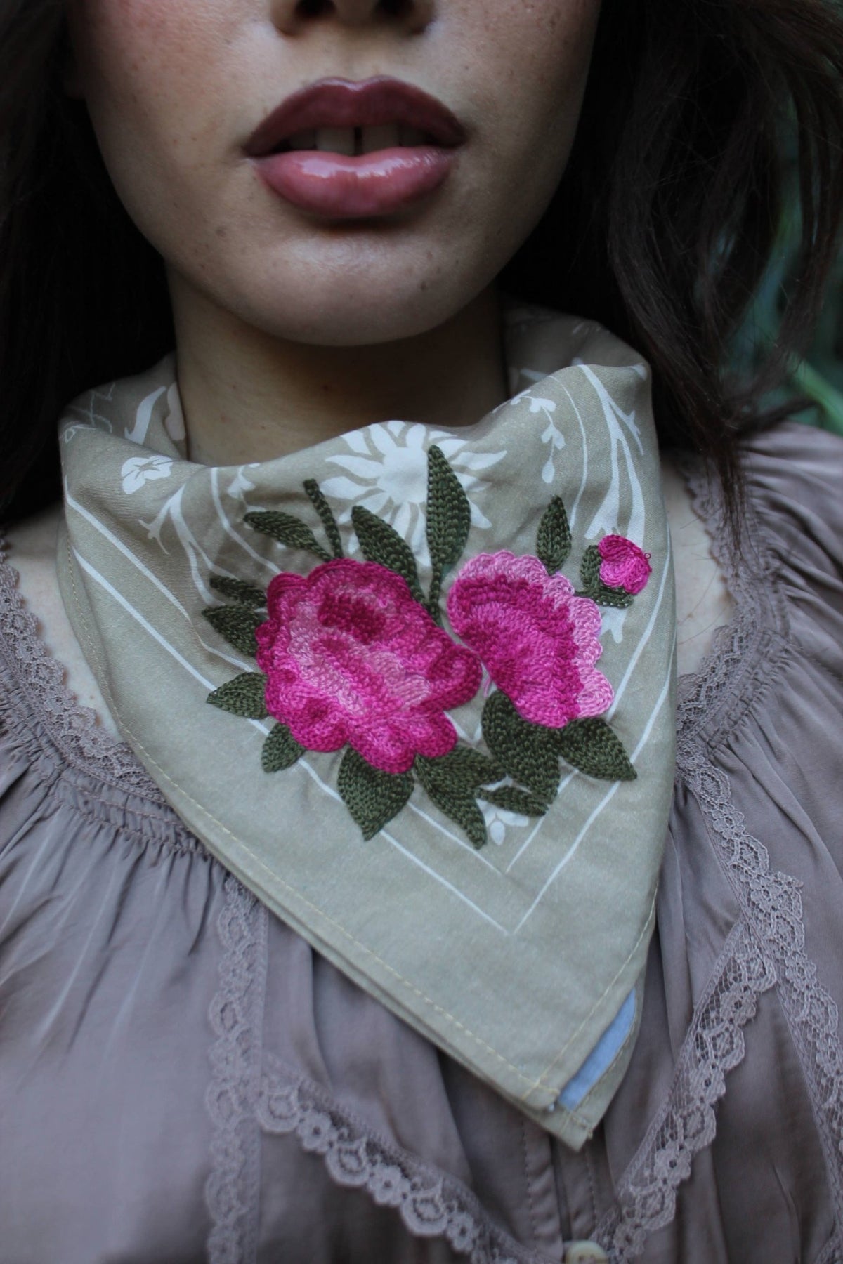Peony Hand Embroidered Bandana - Wander Together Outfitters