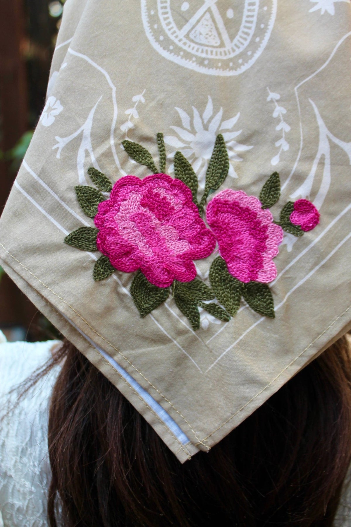 Peony Hand Embroidered Bandana - Wander Together Outfitters