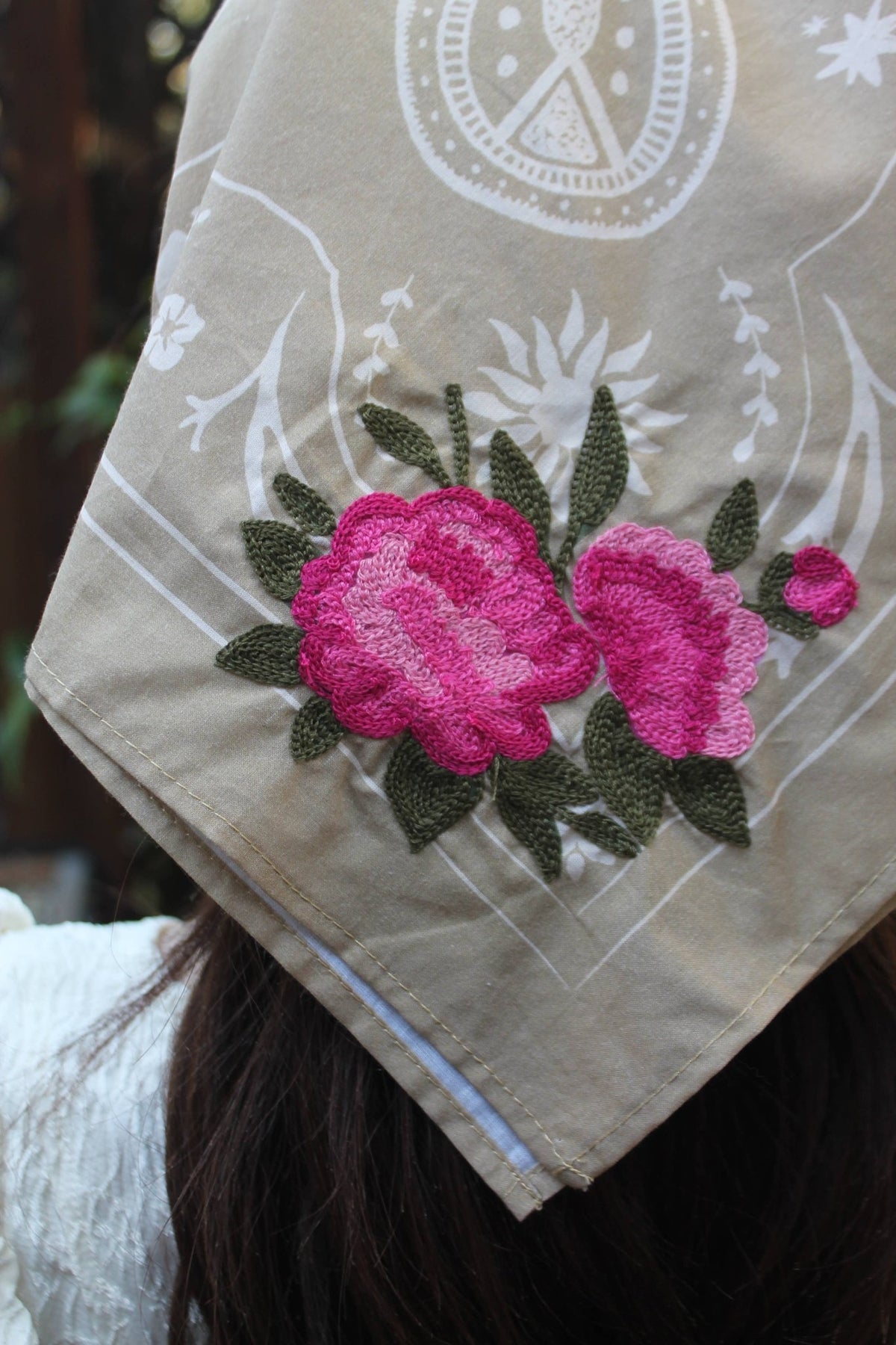 Peony Hand Embroidered Bandana - Wander Together Outfitters