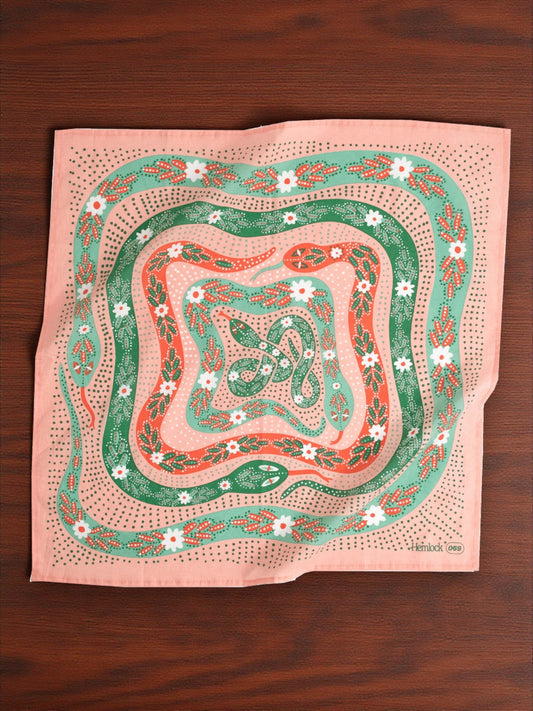 Pink and Green Snakes Bandana No.69 - Wander Together Outfitters