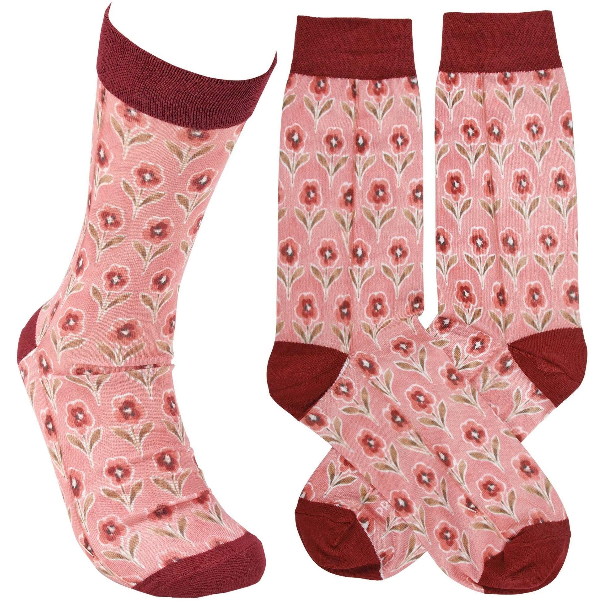 Pink Floral Cozy Socks - Wander Together Outfitters