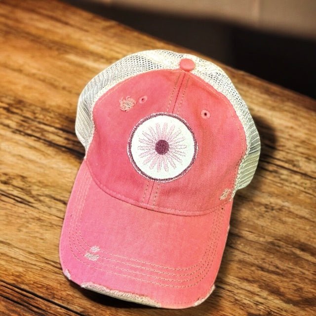 Pink Flower Vintage Distressed Cap - Wander Together Outfitters