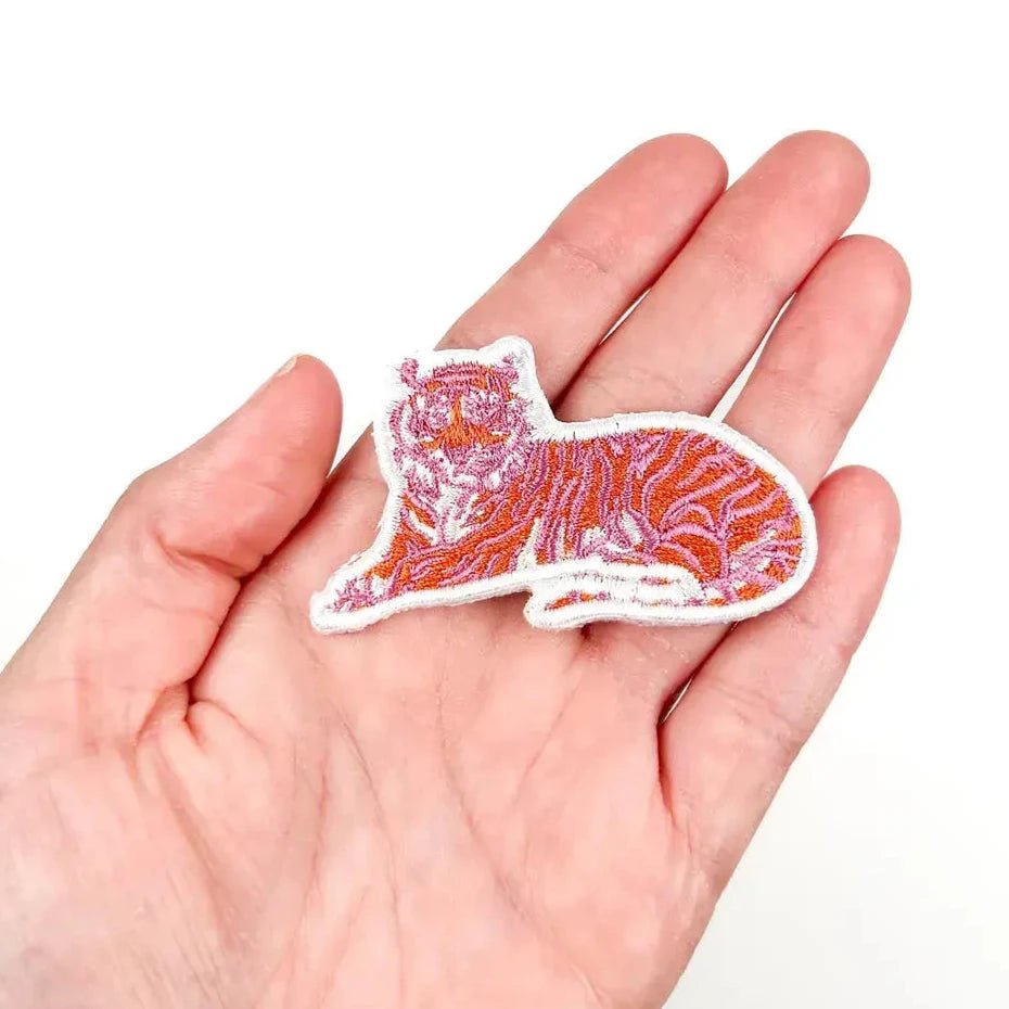 Pink Tiger & Cheetah Embroidered Iron - On Patch for Hats, Clothing - Wander Together Outfitters