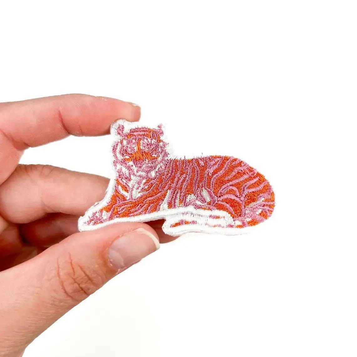 Pink Tiger & Cheetah Embroidered Iron - On Patch for Hats, Clothing - Wander Together Outfitters