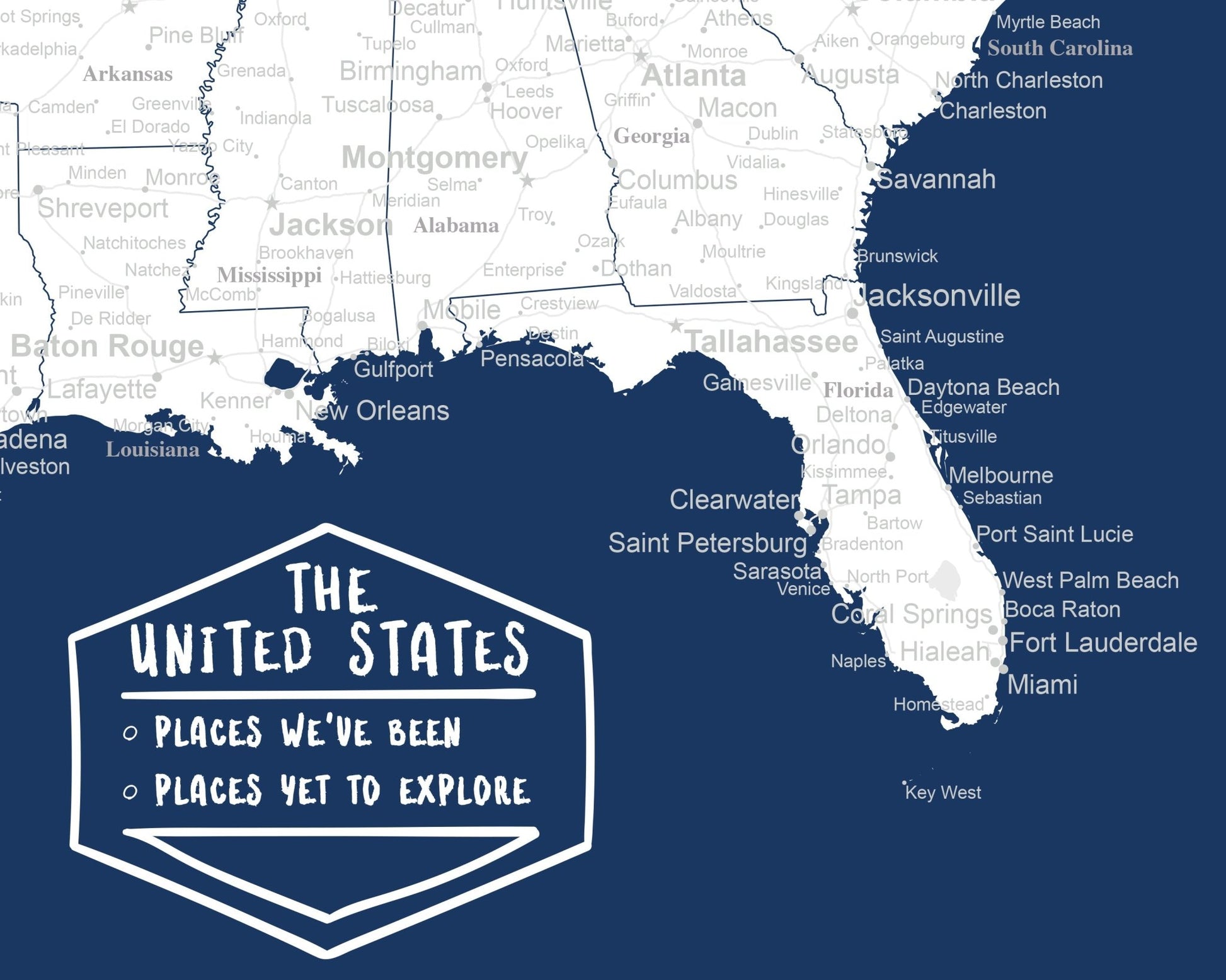 "Places We've Been, Places Yet to Explore" USA Map Poster (Dark Blue) Unframed - Wander Together Outfitters