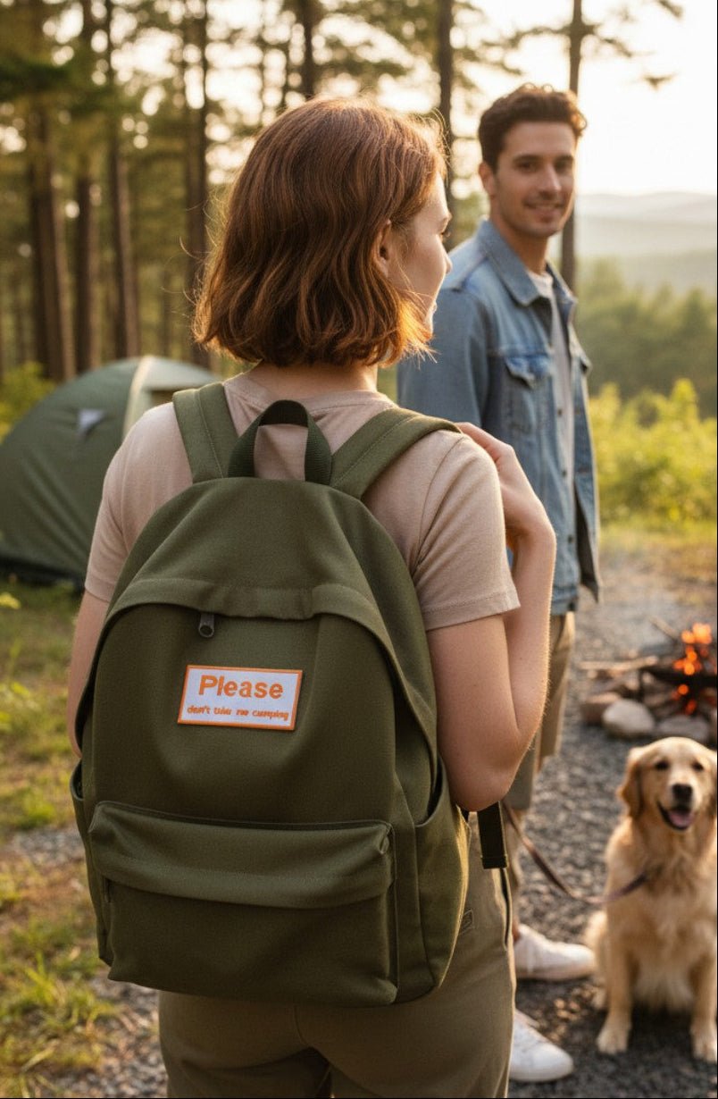 "Please Don't Take Me Camping" Embroidered Iron On Patch - Wander Together Outfitters
