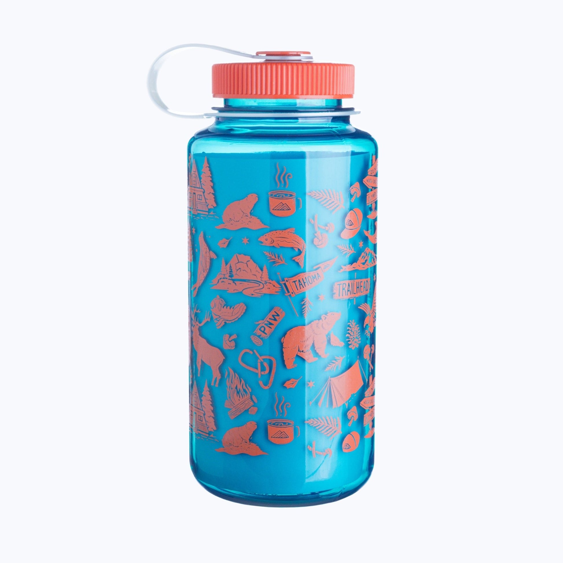 PNW Patterns 32oz Water Bottle - Fire Orange/Ocean Blue - Wander Together Outfitters