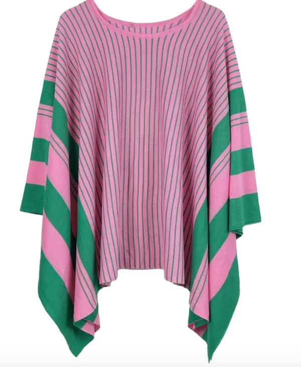 Pink & Green Striped Poncho