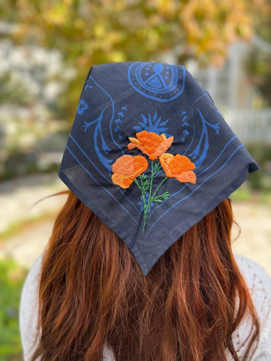 Poppy Hand Embroidered Bandana - Wander Together Outfitters