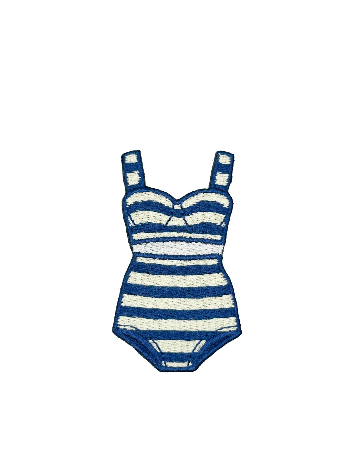 Preppy Striped Bikini Swimsuit Iron On Patch, Navy Cream Coastal Swimsuit - Wander Together Outfitters