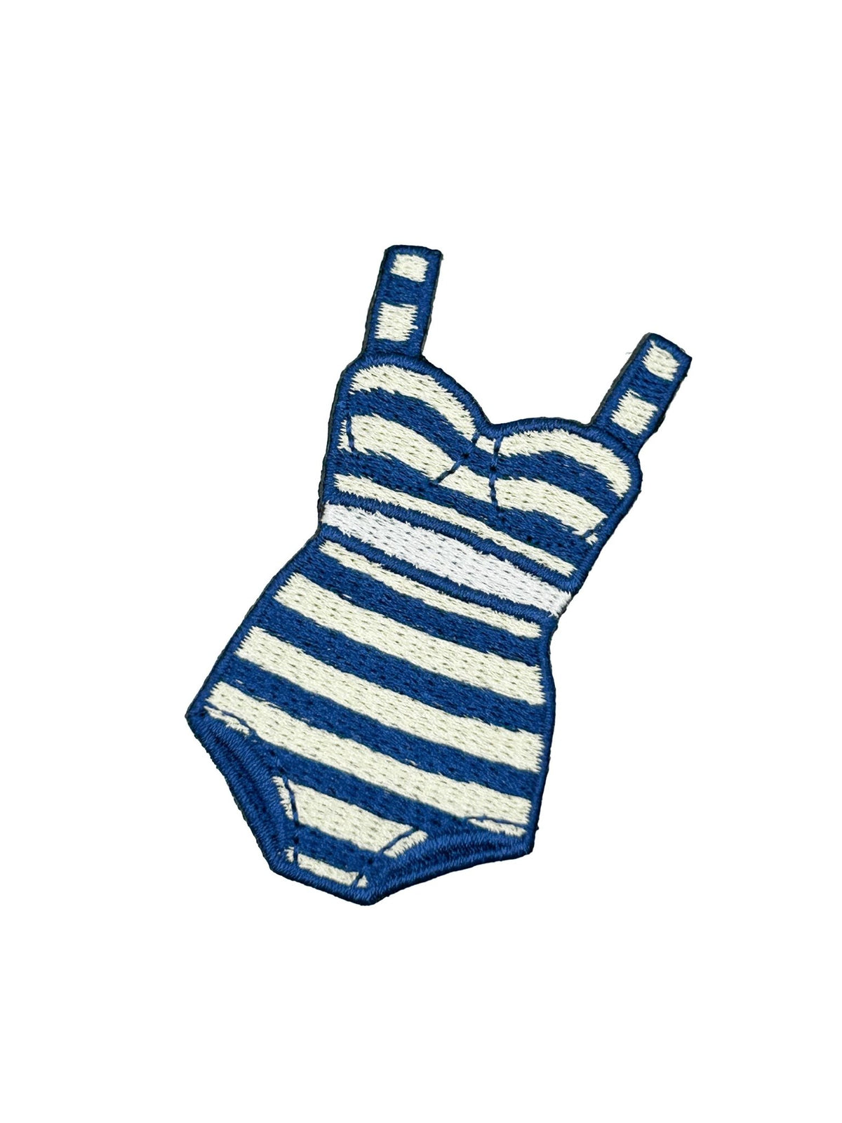 Preppy Striped Bikini Swimsuit Iron On Patch, Navy Cream Coastal Swimsuit - Wander Together Outfitters