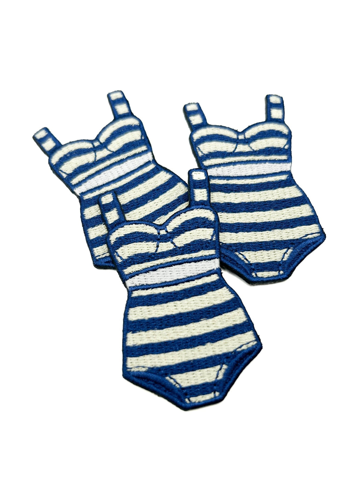 Preppy Striped Bikini Swimsuit Iron On Patch, Navy Cream Coastal Swimsuit - Wander Together Outfitters