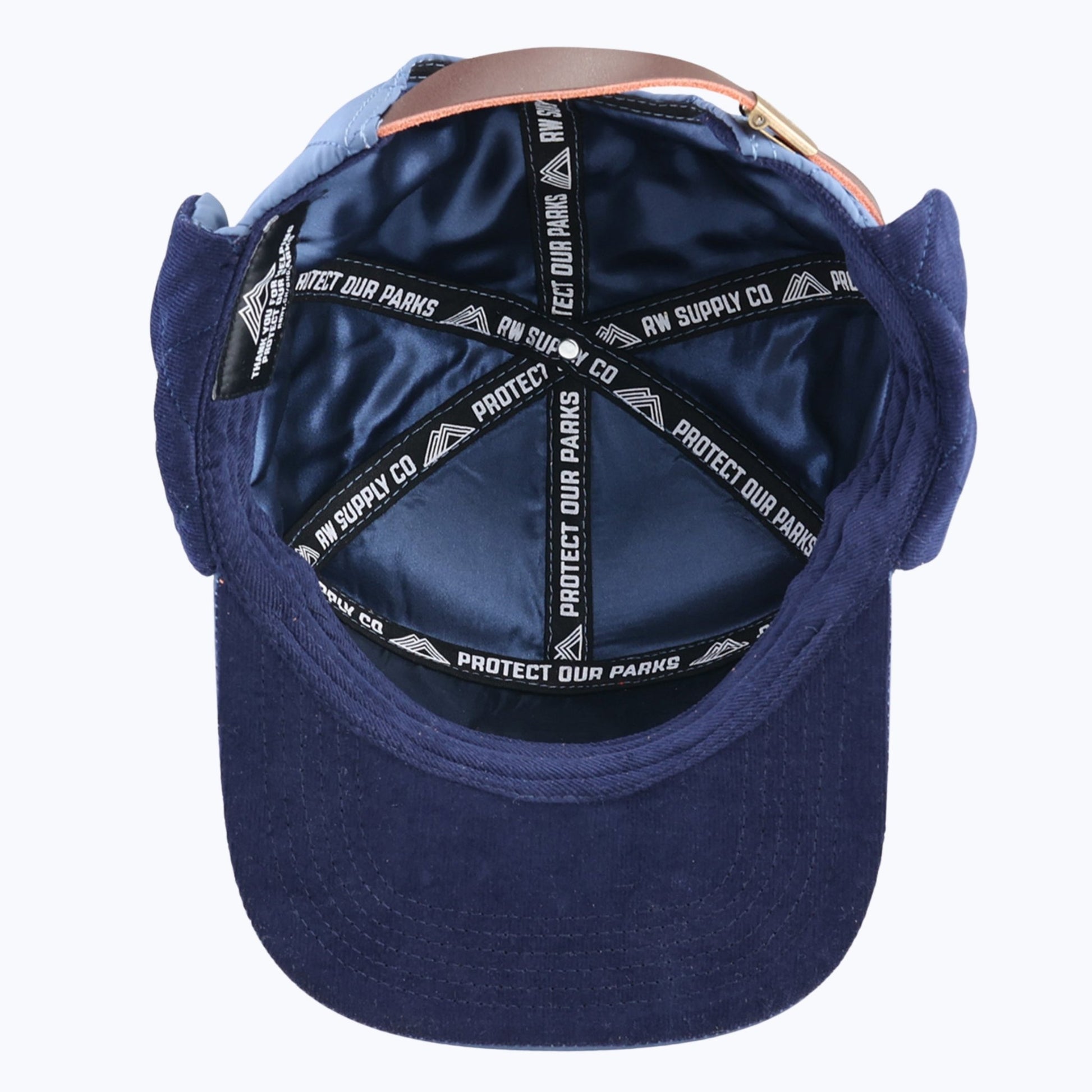 "Protect Our Parks" Bear 7 Panel Quilted Trapper Outdoor Cap - Navy/Orange - Wander Together Outfitters