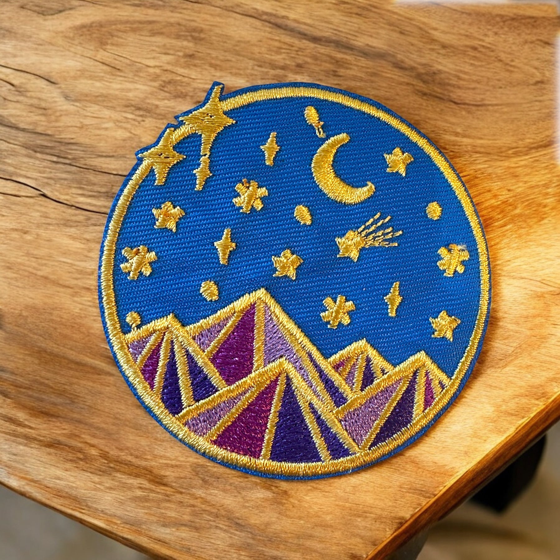 Purple Mountain Moon Iron On Embroidery Patch - Wander Together Outfitters