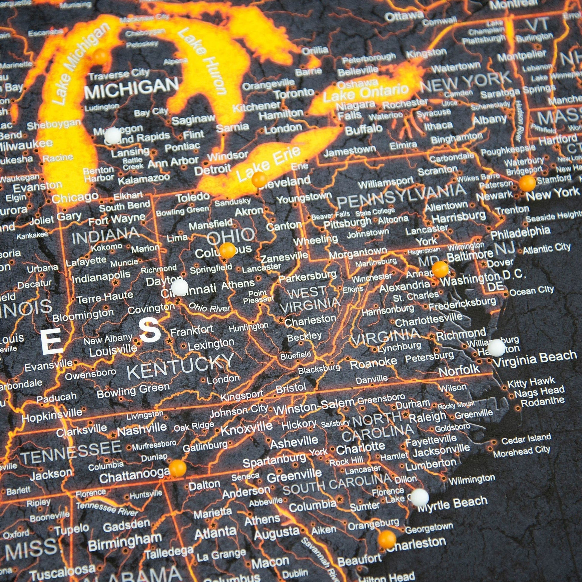Push Pin USA Map Pin Board - Obsidian Inferno - Pins Included! - Wander Together Outfitters