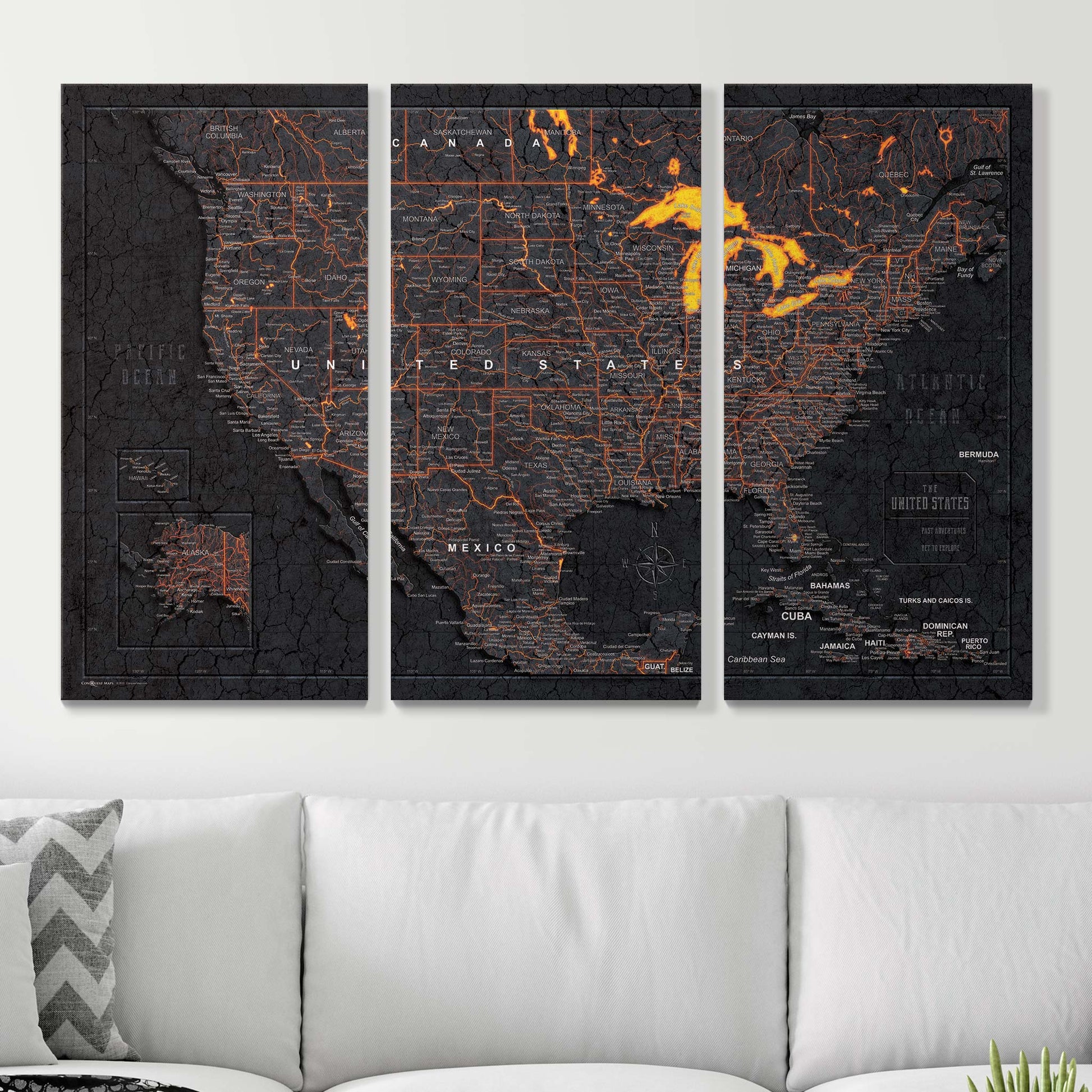 Push Pin USA Map Pin Board - Obsidian Inferno - Pins Included! - Wander Together Outfitters