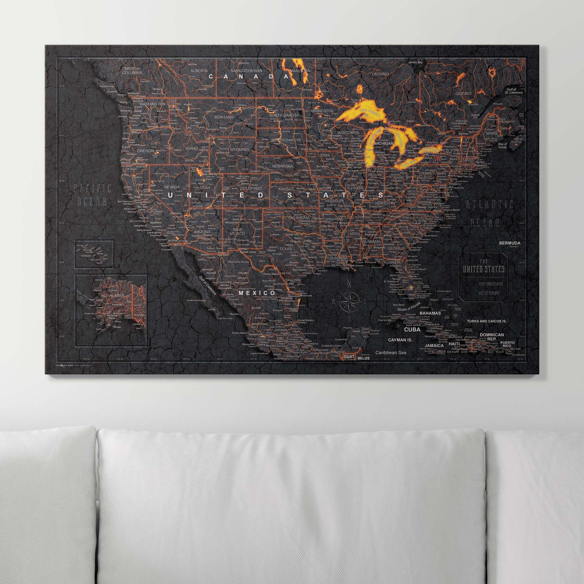Push Pin USA Map Pin Board - Obsidian Inferno - Pins Included! - Wander Together Outfitters