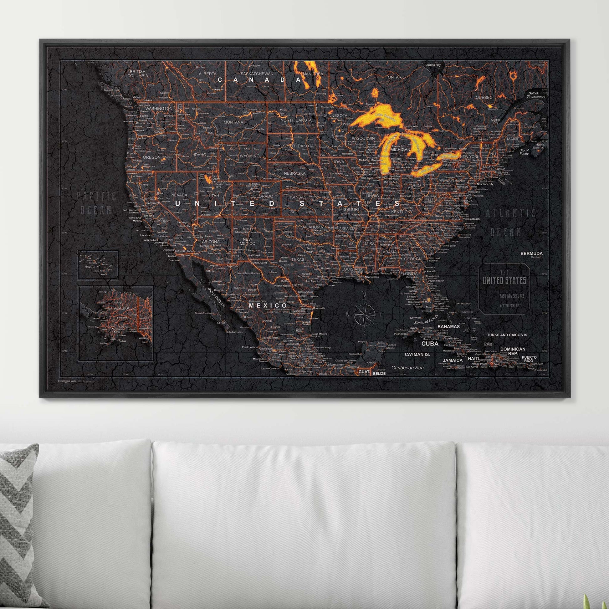 Push Pin USA Map Pin Board - Obsidian Inferno - Pins Included! - Wander Together Outfitters