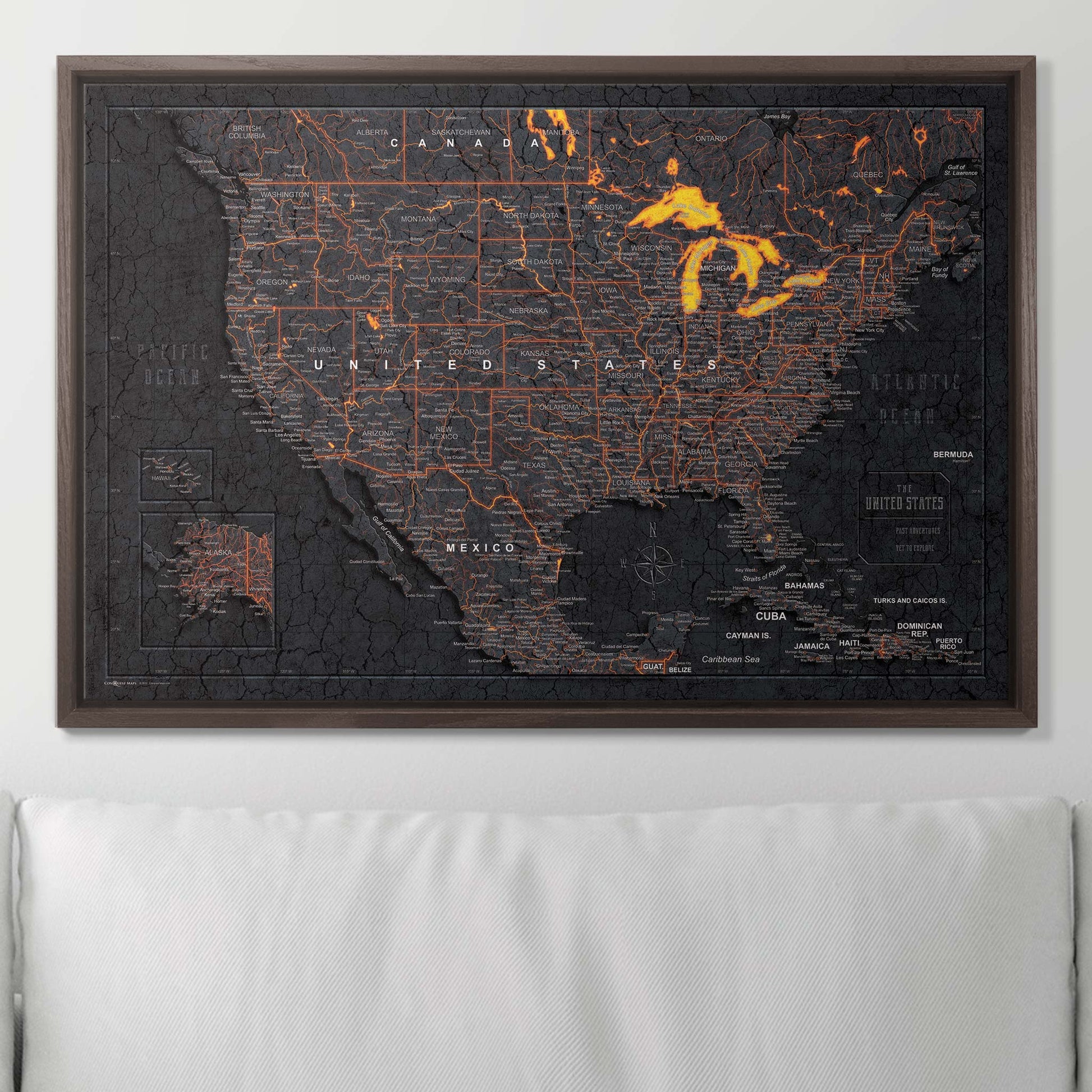Push Pin USA Map Pin Board - Obsidian Inferno - Pins Included! - Wander Together Outfitters