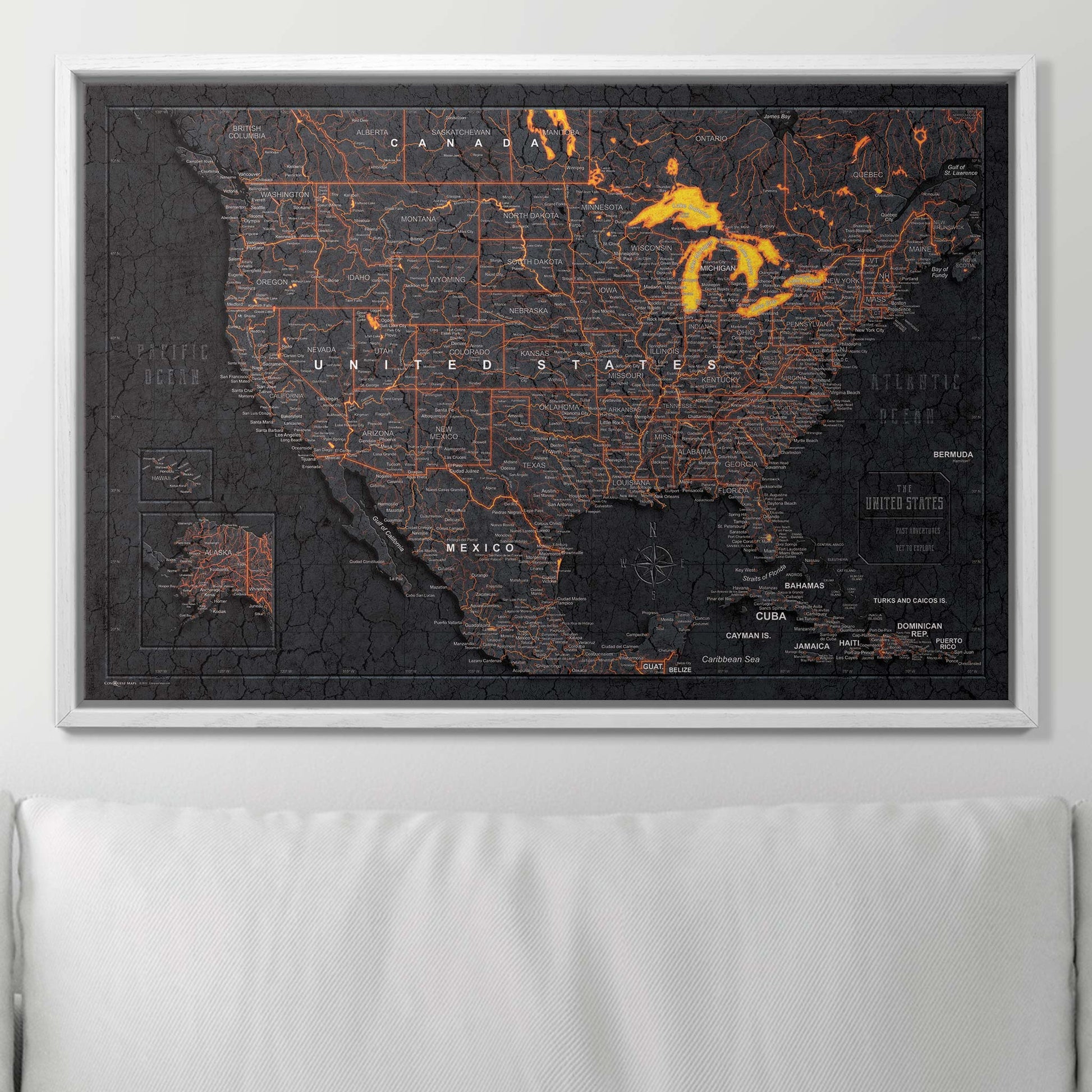 Push Pin USA Map Pin Board - Obsidian Inferno - Pins Included! - Wander Together Outfitters