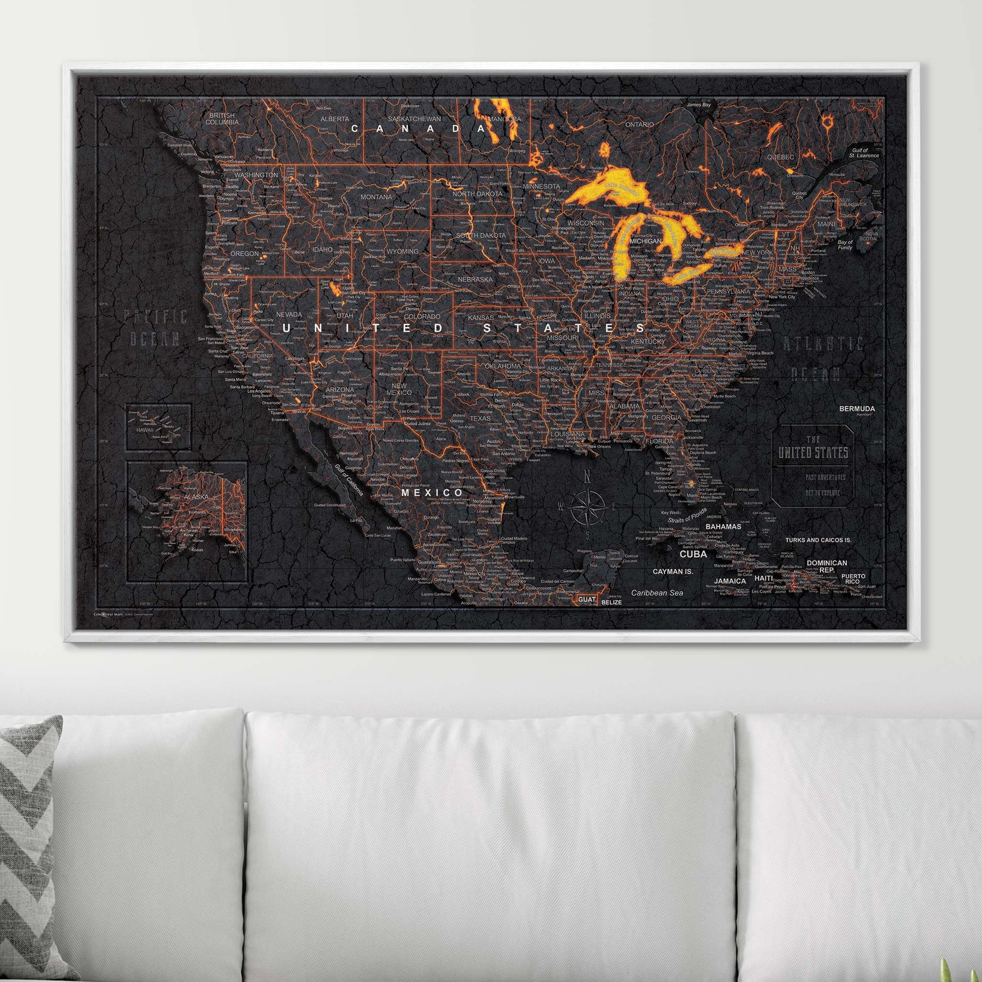 Push Pin USA Map Pin Board - Obsidian Inferno - Pins Included! - Wander Together Outfitters