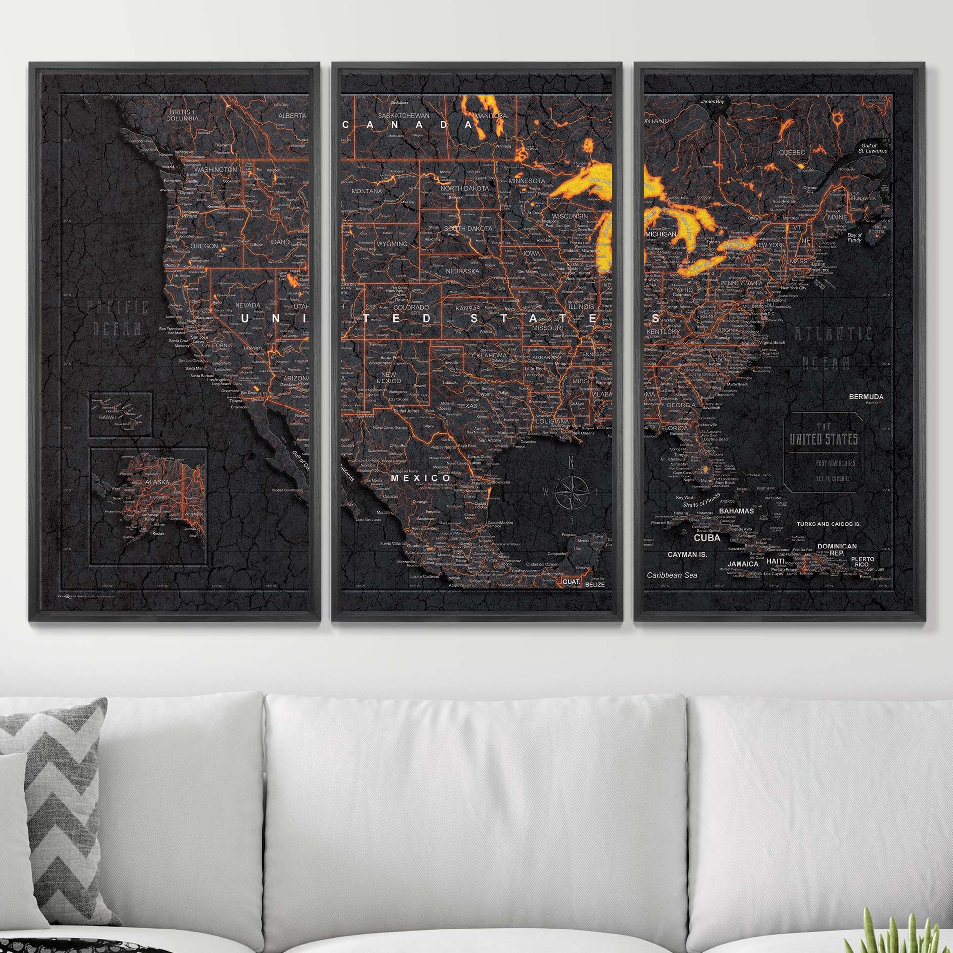 Push Pin USA Map Pin Board - Obsidian Inferno - Pins Included! - Wander Together Outfitters