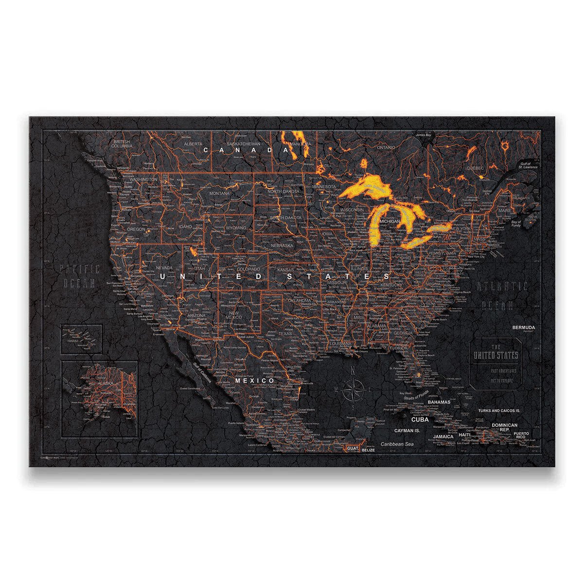 Push Pin USA Map Pin Board - Obsidian Inferno - Pins Included! - Wander Together Outfitters