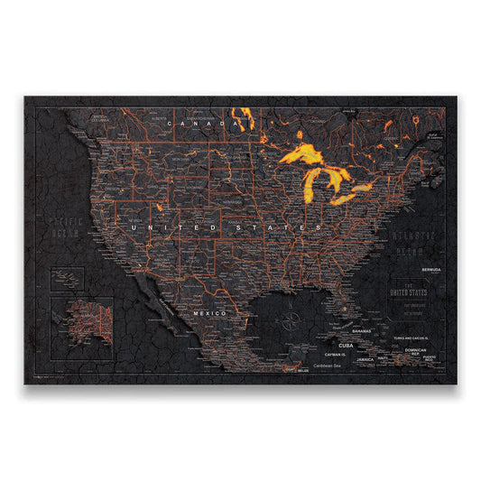 Push Pin USA Map Pin Board - Obsidian Inferno - Pins Included! - Wander Together Outfitters