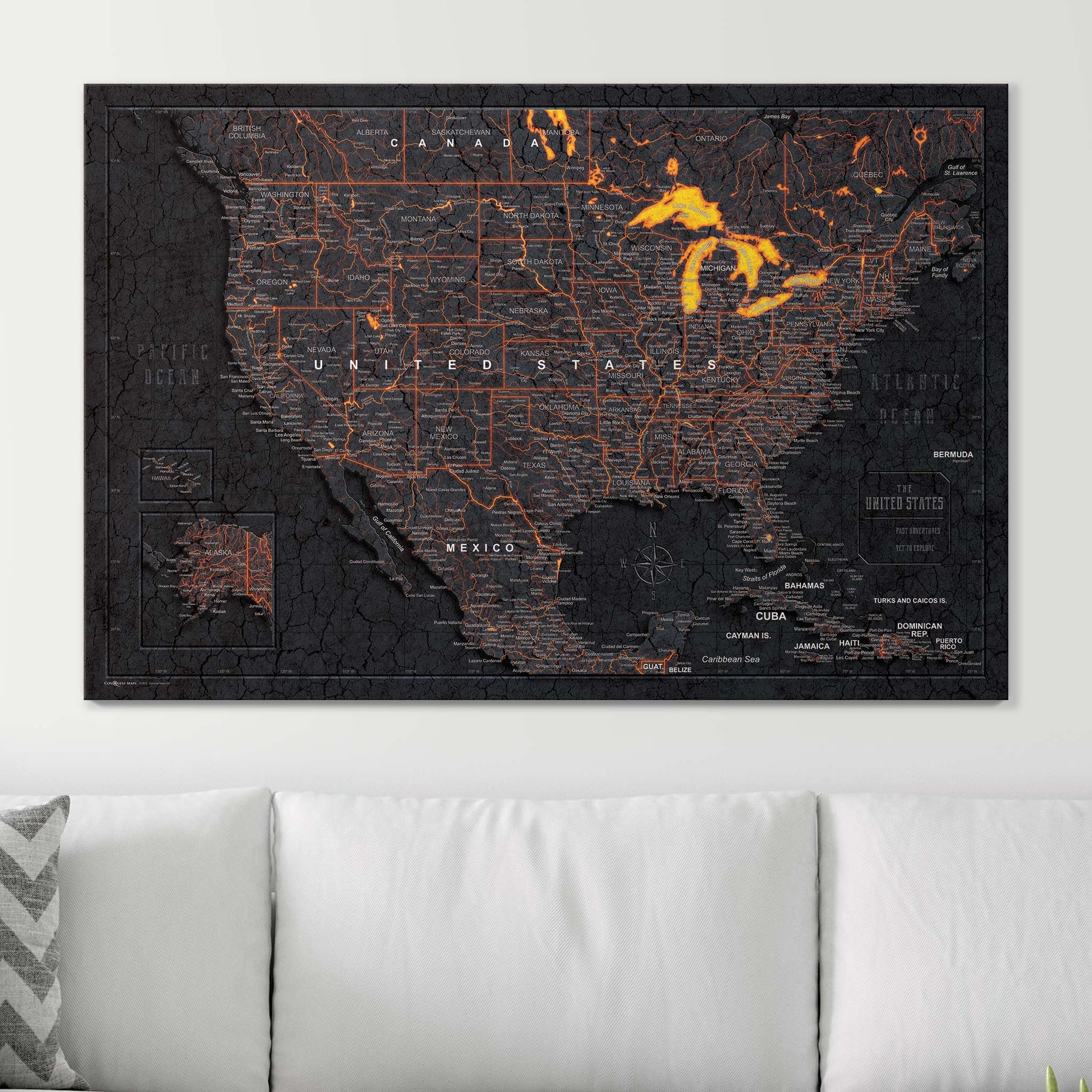 Push Pin USA Map Pin Board - Obsidian Inferno - Pins Included! - Wander Together Outfitters