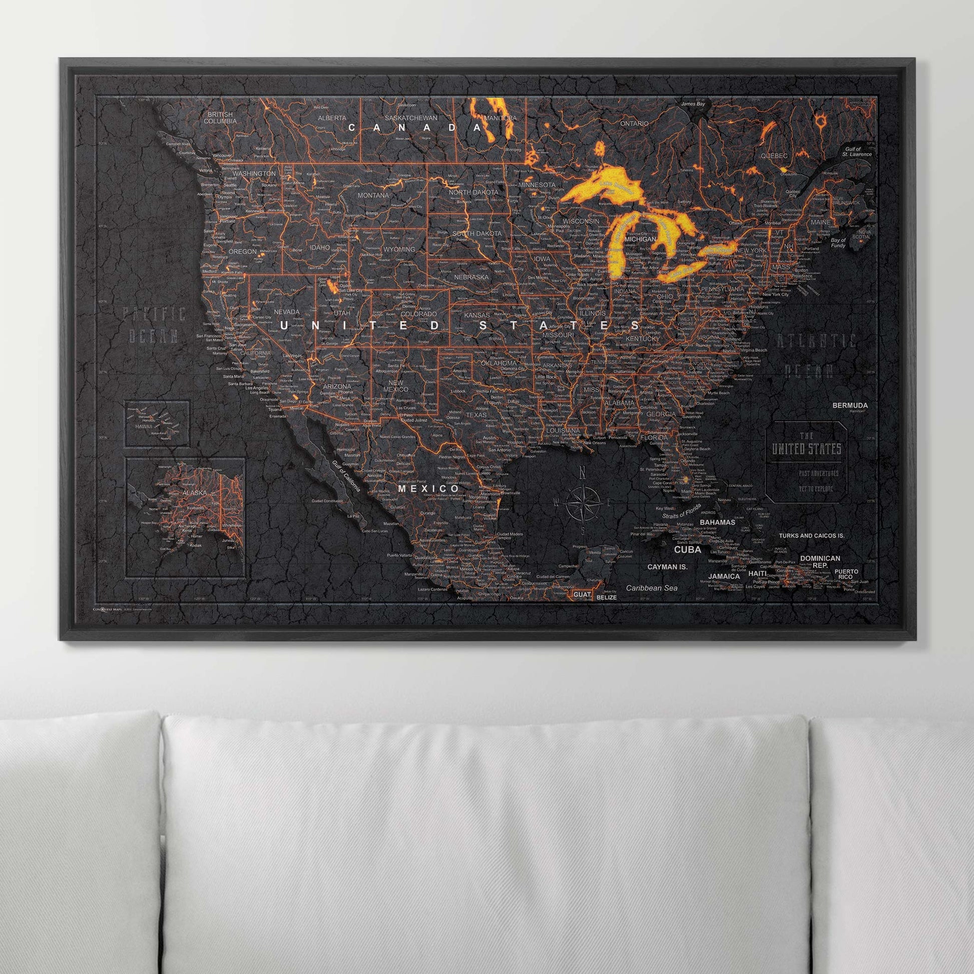 Push Pin USA Map Pin Board - Obsidian Inferno - Pins Included! - Wander Together Outfitters